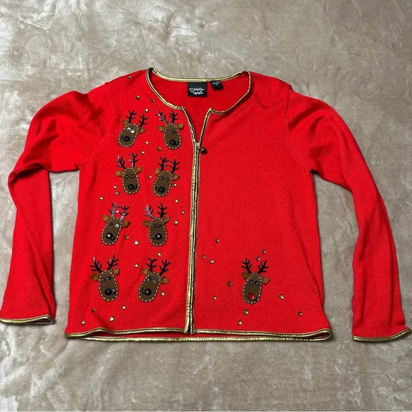 Christina Rotelli Christmas Rudolph Reindeer Jingle Bell Sweater Size Small - Picture 1 of 10